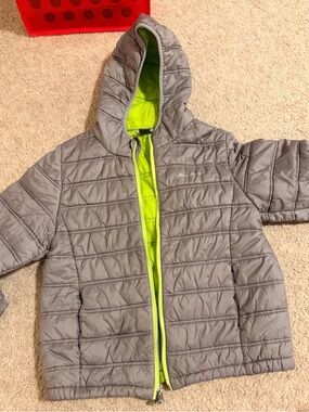 Eddie Bauer Kids Hooded Puffer Jacket - Gray with Lime Green Lining